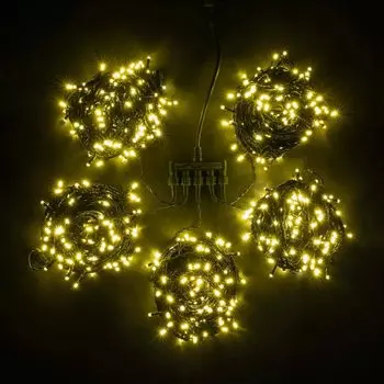 Комплект 5 Шампань Нитей по 20м, 900 LED, Провод Черный Силикон, IP65