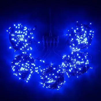 Комплект 5 Синих Нитей по 20м, 900 LED, Провод Черный Силикон, IP65