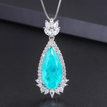 Модное сокровище, винтажные ювелирные изделия, изумрудное ожерелье, подвеска «Параиба» с каплями воды и бриллиантами изумрудный