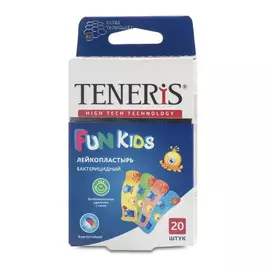 Лейкопластырь TENERIS FUN KIDS бактерицидный с ионами серебра на полимерной основе с рисунками 20 шт