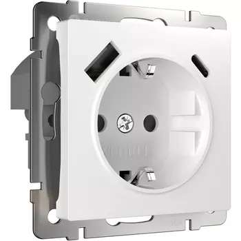 Розетка с заземлением, шторками и USB тип A+C (белый) Werkel W1171701 (a056272)