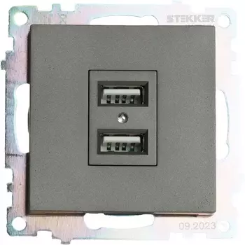 Розетка с USBх2 (графит) Stekker Катрин 49422