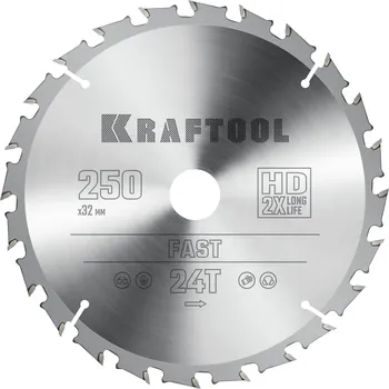 Пильный диск Kraftool Fast, 250 мм x 32 мм по дереву, быстрый рез, 24T, 1 шт. (36950-250-32)