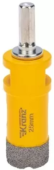 Коронка алмазная KRANZ KR-92-1012 профессиональная по керамограниту и железобетону М14, вакуумное спекание, 25мм, для УШМ