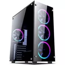 Корпус ATX 1STPLAYER FIRE DANCING V2 V2-4R1 черный, без БП, панель из акрила, 2*USB 2.0, audio