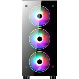 Корпус ATX 1STPLAYER FIRE DANCING V3-A V3-A-4R1 черный, без БП, передняя/боковая панели закаленное стекло, USB 3.0, 2*USB 2.0, audio