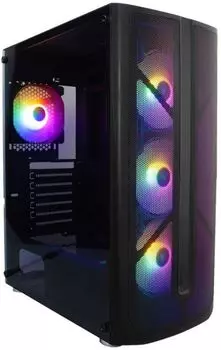 Корпус ATX 1STPLAYER FIREBASE X4 X4-BK-4F1 черный, без БП, ,боковая панель закаленное стекло, USB 3.
