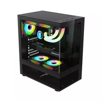 Корпус ATX 1STPLAYER MIKU Mi7-A Mi7-A-BK-2F1R-1F1 черный, без БП, боковая панель из закаленного стекла, USB3.0, USB2.0, audio