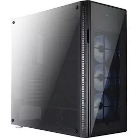 Корпус ATX AeroCool Quartz PRO (4713105958775) (УЦЕНЕННЫЙ) чёрный, большое закалённое стекло, без БП, НОВЫЙ, НЕКОНДИЦИЯ(трещина 5мм в нижней части лиц