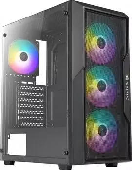 Корпус ATX Azza FIGHTER черный, без БП, боковая панель из закаленного стекла, 2*USB 2.0, USB 3.0, audio