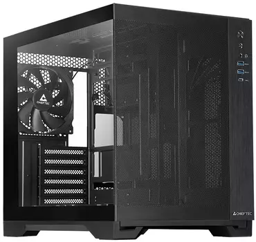 Корпус ATX Chieftec VISIO AIR GM-30B-M-OP без БП, боковая панель из закаленного стекла, черный, USB Type-C, 2*USB 3.0