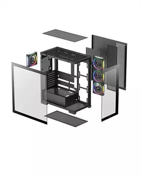 Корпус ATX Deepcool CG580 4F V2 черный, без БП, боковая панель из закалённого стекла, 2*USB 3.2, USB Type-C