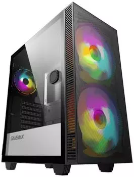 Корпус ATX GameMax Aero без блока питания, черный, USB3.0+USB2.0, 2*20cm ARGB GMX-20-ARGB front fans, 1*12cm ARGB GMX-12-Rainbow-D fan