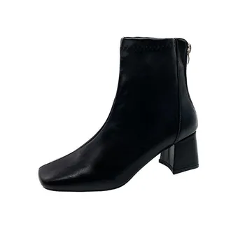 2025 autumn new thick heel short boots women s Korean version high heel square head rear zipper fashion Martin boots women 35 хаки