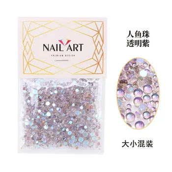 Популярная бижутерия для дизайна ногтей Mermaid Symphony Diamond Mocha Semicircle Candy Color Nail Drill Aurora Transparent 1440 шт.