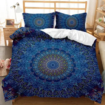 Пододеяльник в стиле богемной мандалы размера Queen Tie Dye Spiral Пододеяльник в стиле хиппи в стиле бохо Комплект постельного белья с экзотическим цветочным рисунком из полиэстера 70x133cm 2pcs