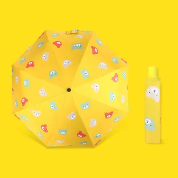 Тройной зонт Lovely Bear, солнечный и дождливый зонтик для женщин и девочек, черные резиновые армированные складные автоматические зонты