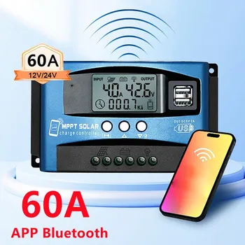 MPPT контроллер заряда солнечной батареи 30A 40A 50A 60A 100A двойной USB ЖК-дисплей 12V 24V регулятор зарядного устройства панели солнечных батарей с нагрузкой