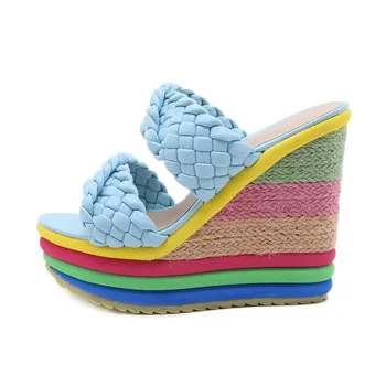 Fashion Wedges Sandals Women Summer Casual Slides Fashion Candy Color Shoes Woman Platform High Heel Slippers Sandales Large Size 34-43 34 оранжевый