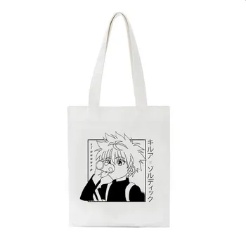 Холщовая сумка-шоппер в японском стиле аниме Hunter x Hunter kurapika, большая вместительная сумка с мультяшным буквенным принтом в стиле панк, винтажные сумки на плечо 24*26cm