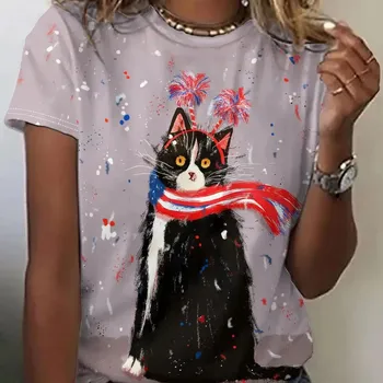 Новая женская футболка Kawaii с мультяшным принтом лисы, топ больших размеров, женская трендовая одежда, модная рубашка с короткими рукавами, летняя футболка с круглым вырезом S