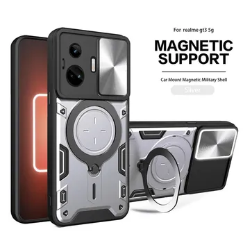 Для Realme GT3 5G 6,74 чехол слайдер камера противоударный бронированный телефон чехлы для Realmi GT 3 GT 3 RMX3709 магнитный держатель задняя крышка For Realme GT 3 5G красный