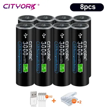 CITYORK 1.5V AA литий-ионная аккумуляторная батарея Micro USB для быстрой зарядки AA Batteri+кабель Type-C для клавиатуры, пульта дистанционного управления, игрушки 1pcs