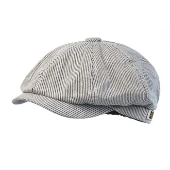 Кепка газетчика Stripe Peaky Casual Восьмиугольная шляпа Винтажная мягкая кепка-берет Козырек Гэтсби Плоская кепка Айви Четыре сезона 56-59 cm темно-синий
