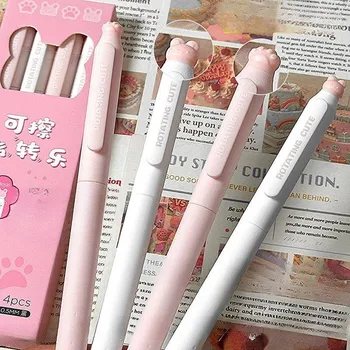 4 шт./набор симпатичных стираемых гелевых ручек Kawaii Cartoon Cat Pad ручка для письма для студентов 0,5 мм черные чернила стираемая канцелярская ручка
