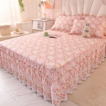 Комплект простыней из 100% хлопка с принтом, покрывало King Queen Size, милая толстая юбка из чистого хлопка с 2 наволочками 3pcs set 120x200cm