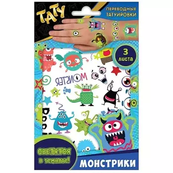 ND PLAY Наклейки - татуировки светящиеся "Монстрики", 3 листа