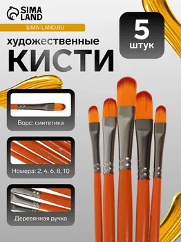 Набор кистей синтетика, 5 штук (№2,4,6,8,10), плоские, в блистере