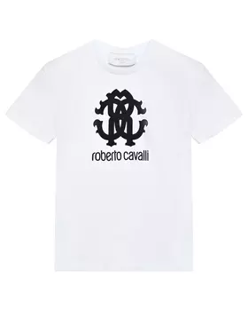 Футболка с черным лого, белая Roberto Cavalli