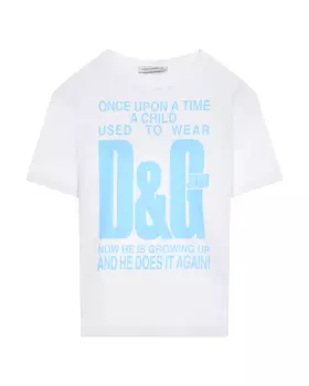 Футболка с голубым лого, белая Dolce&Gabbana