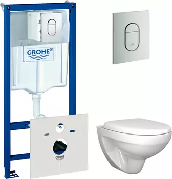 Комплект Унитаз подвесной Sturm Wave SW-WA17077-CR + Система инсталляции для унитазов Grohe Rapid SL 38929000 4 в 1 с кнопкой смыва