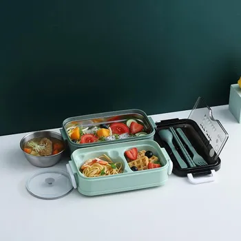 Ланч-бокс Bento для студентов, офисных работников, двухслойный контейнер для хранения еды в микроволновой печи с подогревом