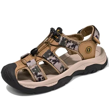 FashionMen High Quality Sandals Durable Handmade Stitching Hollow Out Flats Close Toe Non Slip Shoe for Indoor Outdoor Beach Sandals 38 чёрный