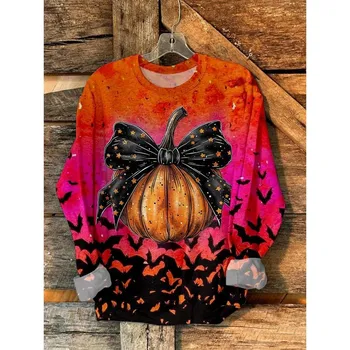 Женская толстовка с капюшоном 3D Pumpkin Halloween Print Толстовка Повседневная толстовка с капюшоном O-Neck Женская толстовка Осень Зима Пальто Письмо Sudadera Пуловер XS