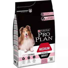 Корм для собак PRO PLAN Optiderma Adult для средних пород с чувствительной кожей, лосось, рис, 3 кг