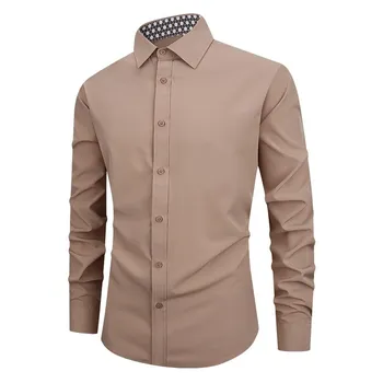 2025 Spring Autumn New Mens Casual Shirt Fashion Men Button Solid Color Shirt Men s Top Male Oversize Blouses 3XL чёрный