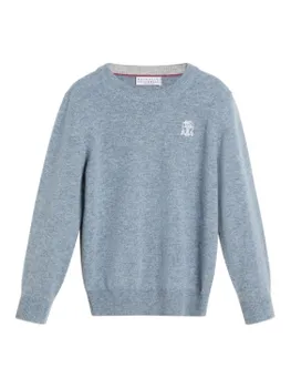 Brunello Cucinelli Kids кашемировый свитер с вышитым логотипом, синий