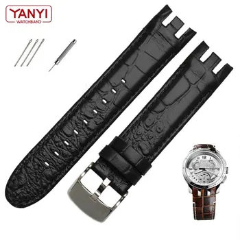 Высококачественный браслет для часов из натуральной кожи для Swatch YRS403 412 402G, ремешок для часов 21 мм, мужской ремешок для часов с изогнутым концом, ремешок для часов