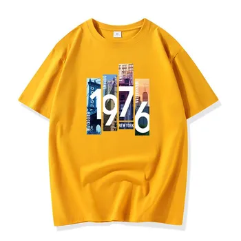 Мужская футболка с короткими рукавами из чистого хлопка 1976 года, S-6XL S