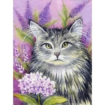 55D DIY Алмазная картина Animlas Cat Цветы Набор для вышивки крестом Полный дрель Квадратная вышивка Мозаика Художественная картина Стразы Подарок Full Round 20x25CM