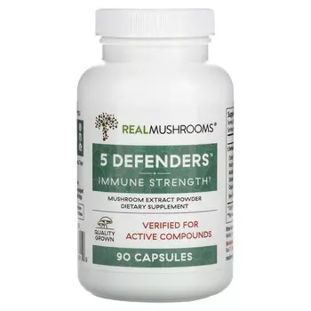 Real Mushrooms, 5 Defenders, для укрепления иммунитета, 90 капсул