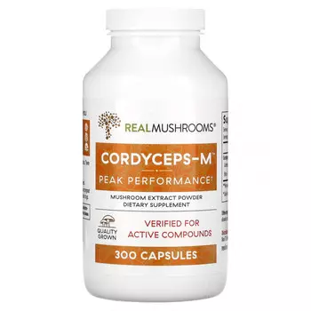 Real Mushrooms, Cordyceps-M, порошок экстракта грибов, 300 капсул