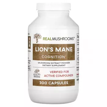 Real Mushrooms, Lion's Mane, порошок с экстрактом грибов, 300 капсул
