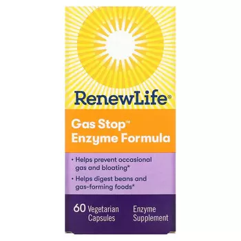 Renew Life, Формула с ферментами против газов, 60 вегетарианских капсул