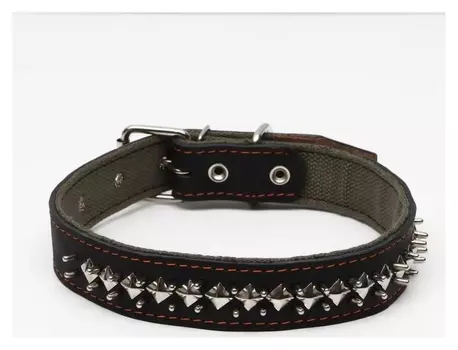 Ошейник комбинированный кожа/брезент "Ёж", 70 х 3,5 см, ОШ 45-60 см, чёрный