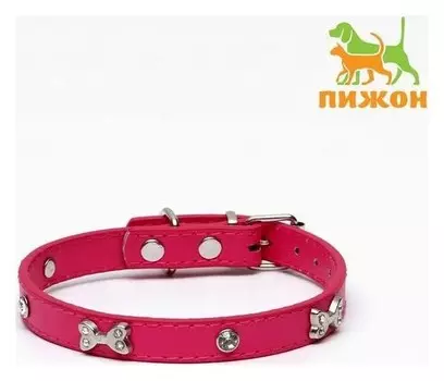 Ошейник "Косточки и стразы", 38 х 1,5 см, розовый